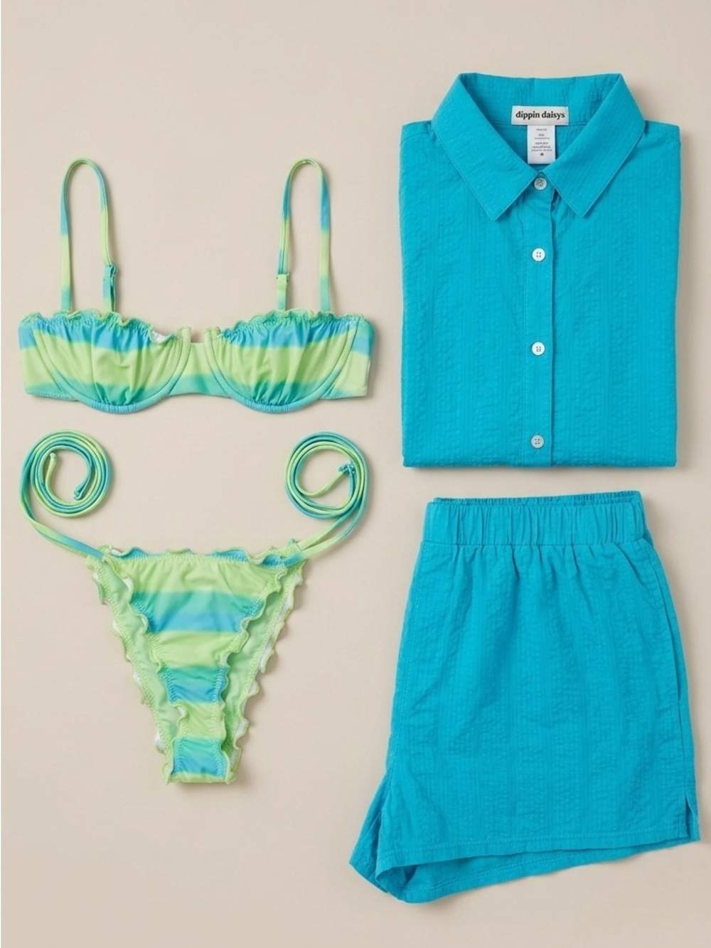Dippin' Daisy's blue Button-Up Shirt / Shot & Bikini Set 4 piece size S